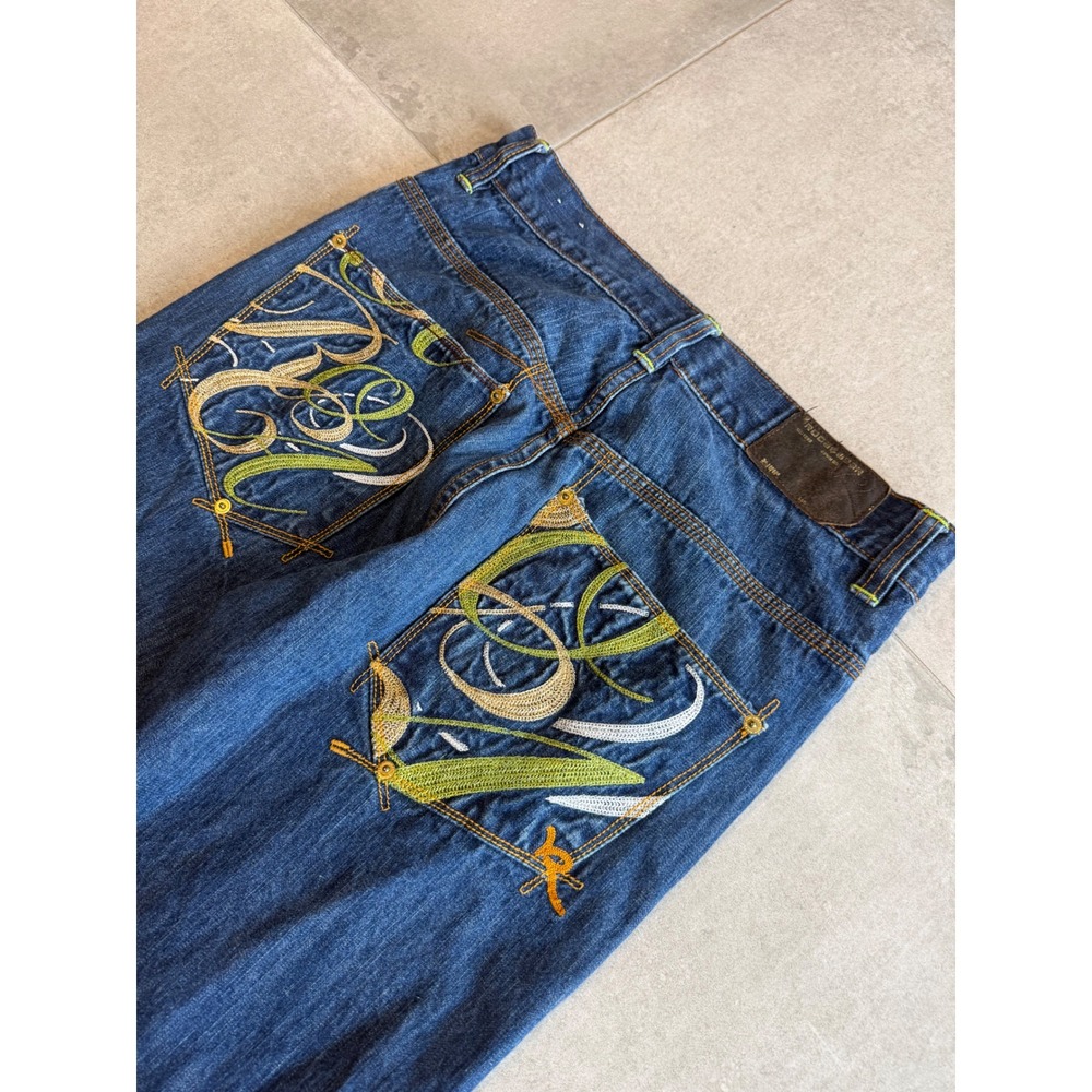 Vintage Rocawear Baggy Embroidered Jeans Y2K Streetwear Wide Leg Blue 32x30 - Picture 9 of 9